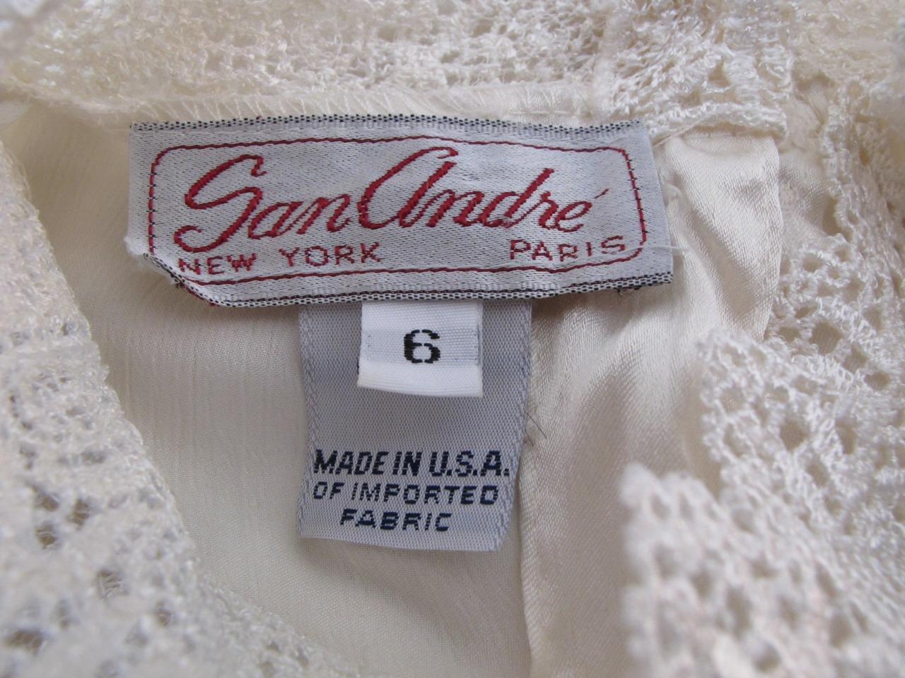 Vintage 80s 90s San Andre Ivory Romantic Blouse 6 S Lace Silky Liquid Satin