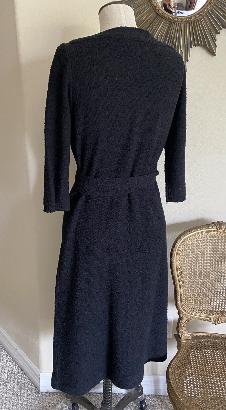 1930s Rare Black Hand-Knit Dress by Marinette w/ Belt