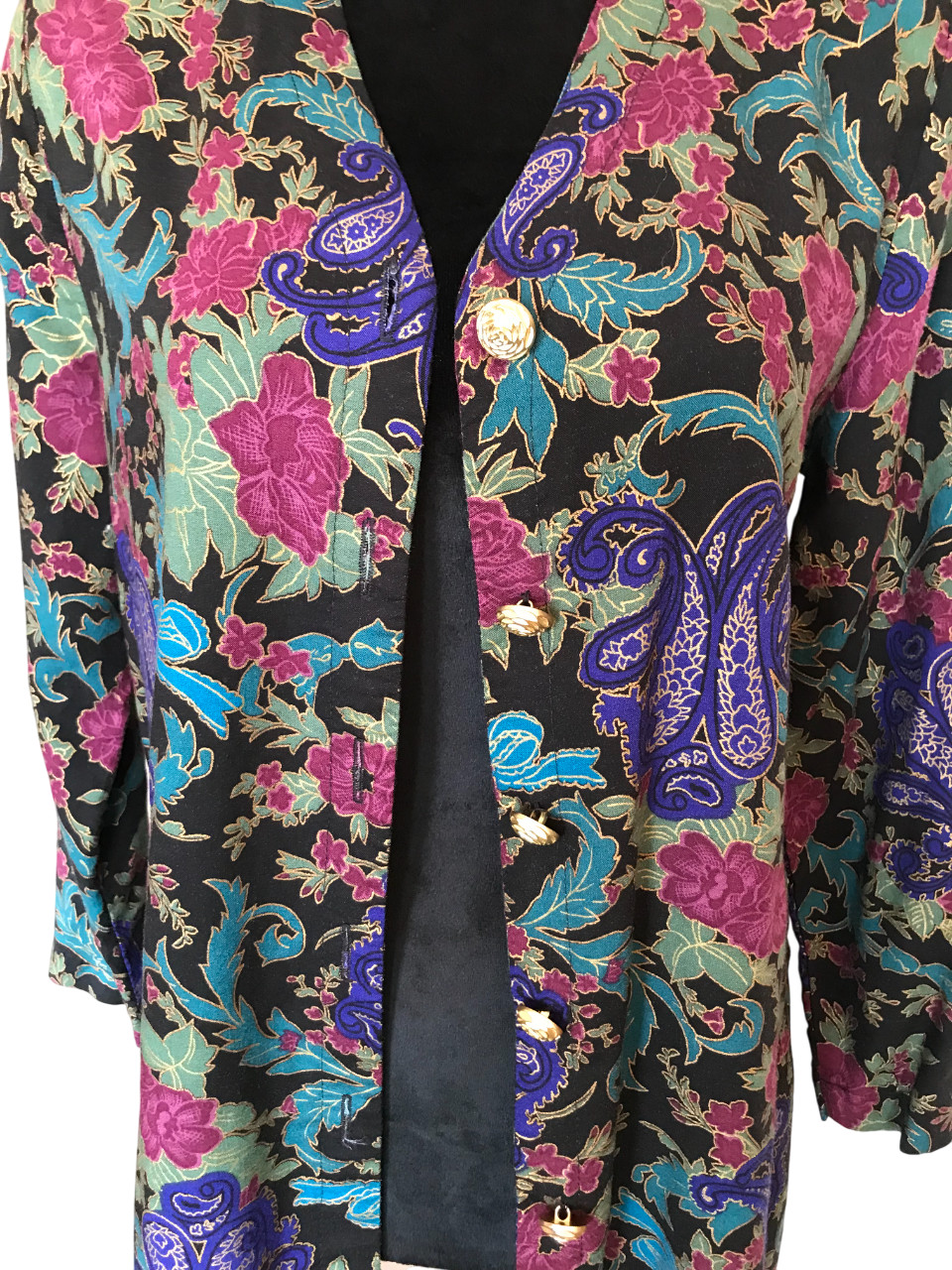 VTG 90s Leslie Fay Metallic Paisley Blouse, Multicolor Rayon Tunic Size Small