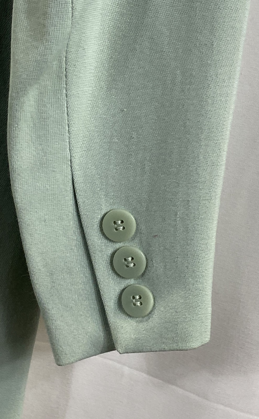 Vintage 90s Chaus Women’s Moonstone Green Rayon Wool Longline Blazer Jacket Sz14