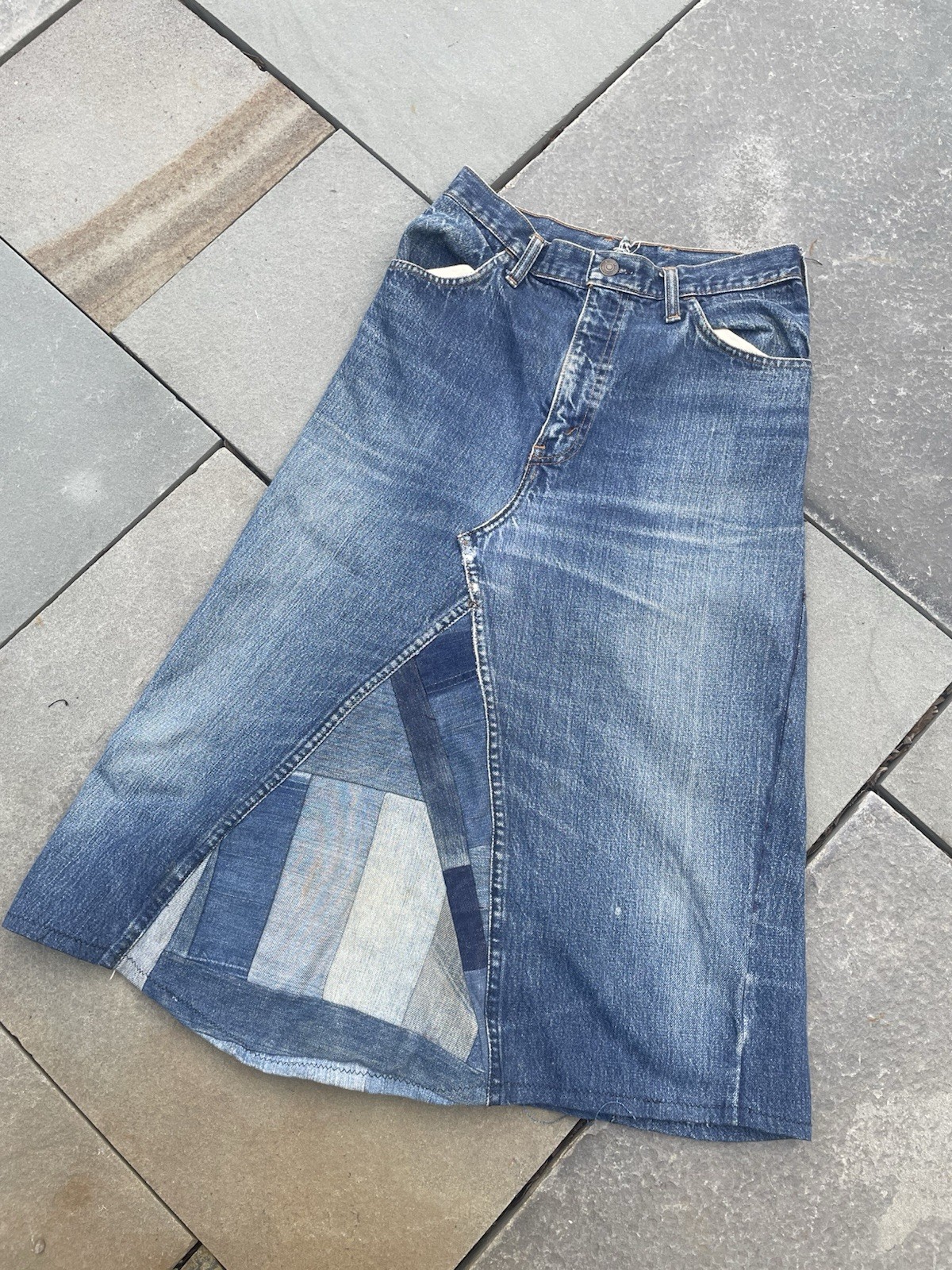 Vintage 1970s Orange Tab Levi’s Big E Custom Jean Skirt Selvedge Denim USA READ