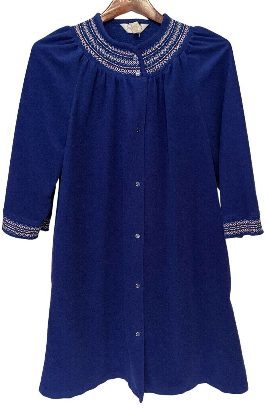 Sabrina for Mervyn’s Women’s Long Sleeve Robe Blue Full Snap Closure Size 1X