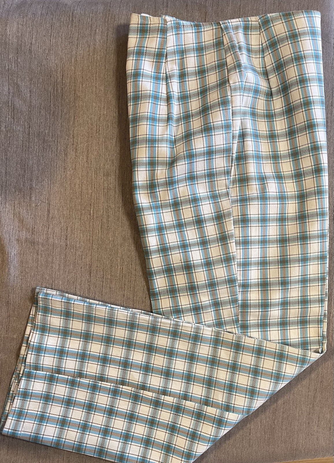 Vintage 70s PYKETTES Womens 30 x 27 White Blue Plaid Ankle Pants