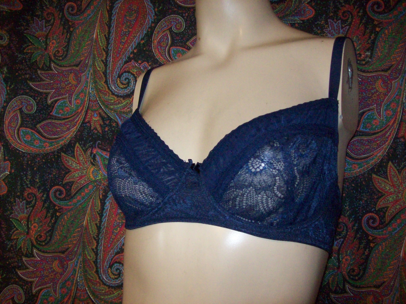 BLUSH Navy Blue Sheer Lace Push-up Bra Lingerie 32DD
