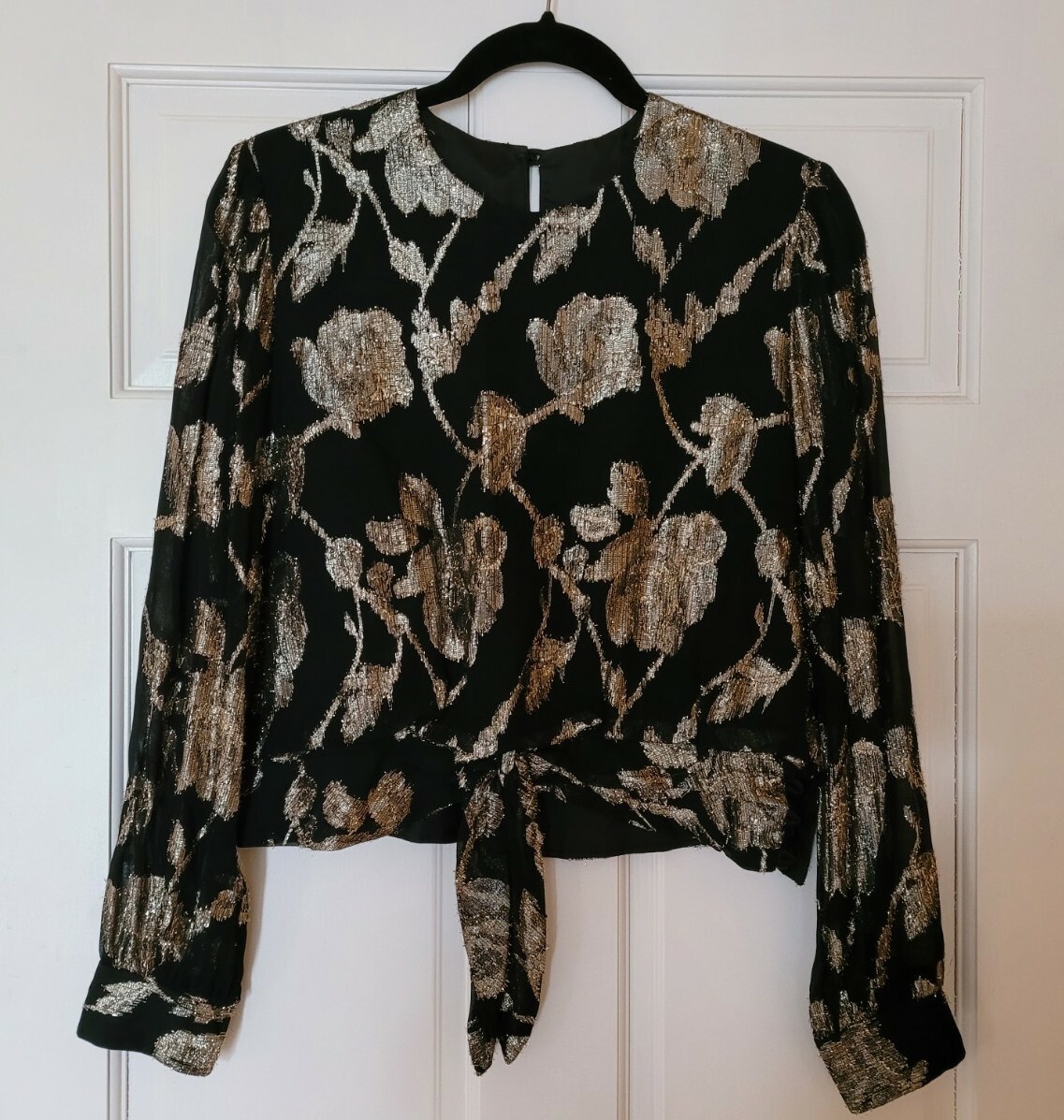 Vintage P.C.F Petite Size 12 by Donald Curtis 80-90’s Black Gold Blouse Top USA