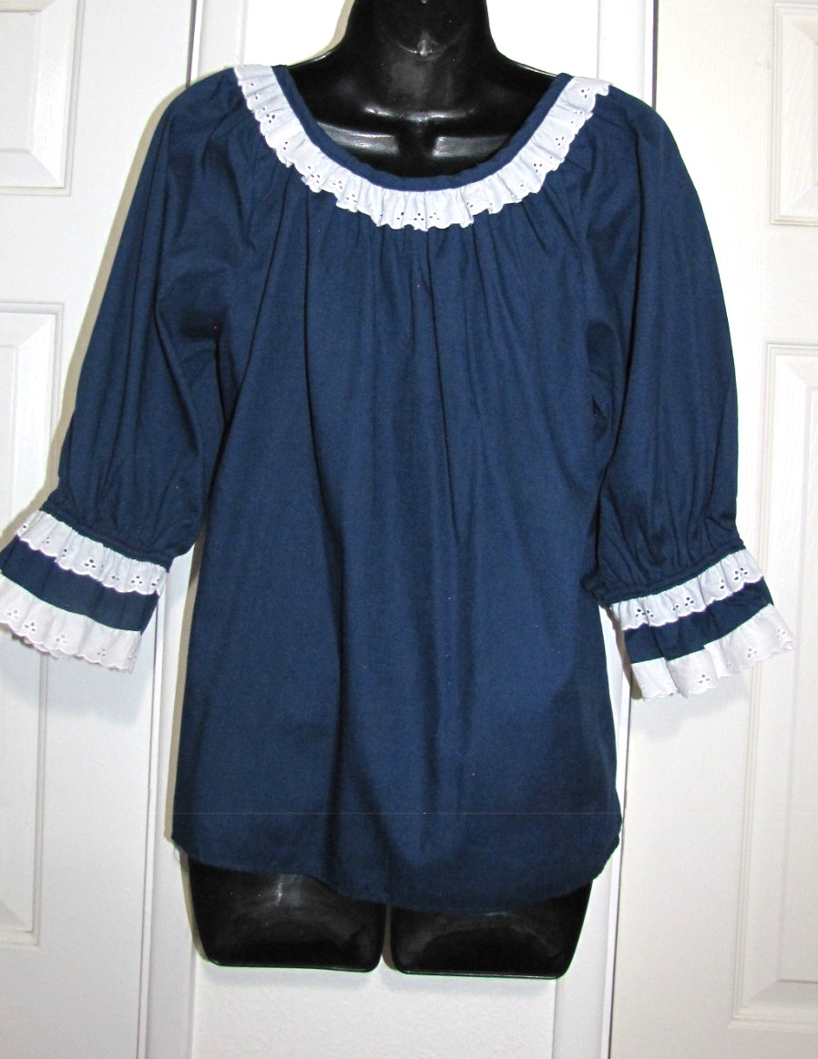 VTG Rockmount Top Navy-Blue Square dance eyelet-Lace-trims Short-sleeve Wm. M