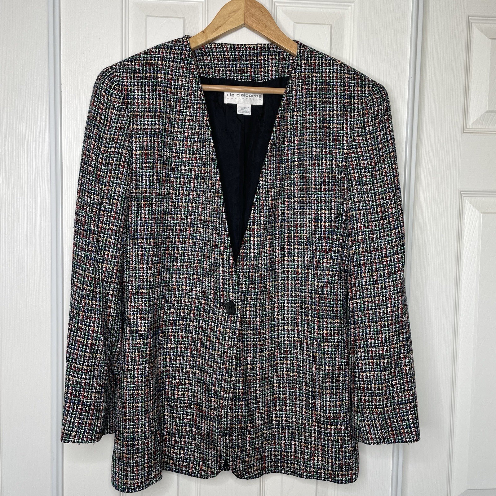 Vintage Liz Claiborne Collection Multicolor Tweed Blazer Size 4 ILGWU Union Made