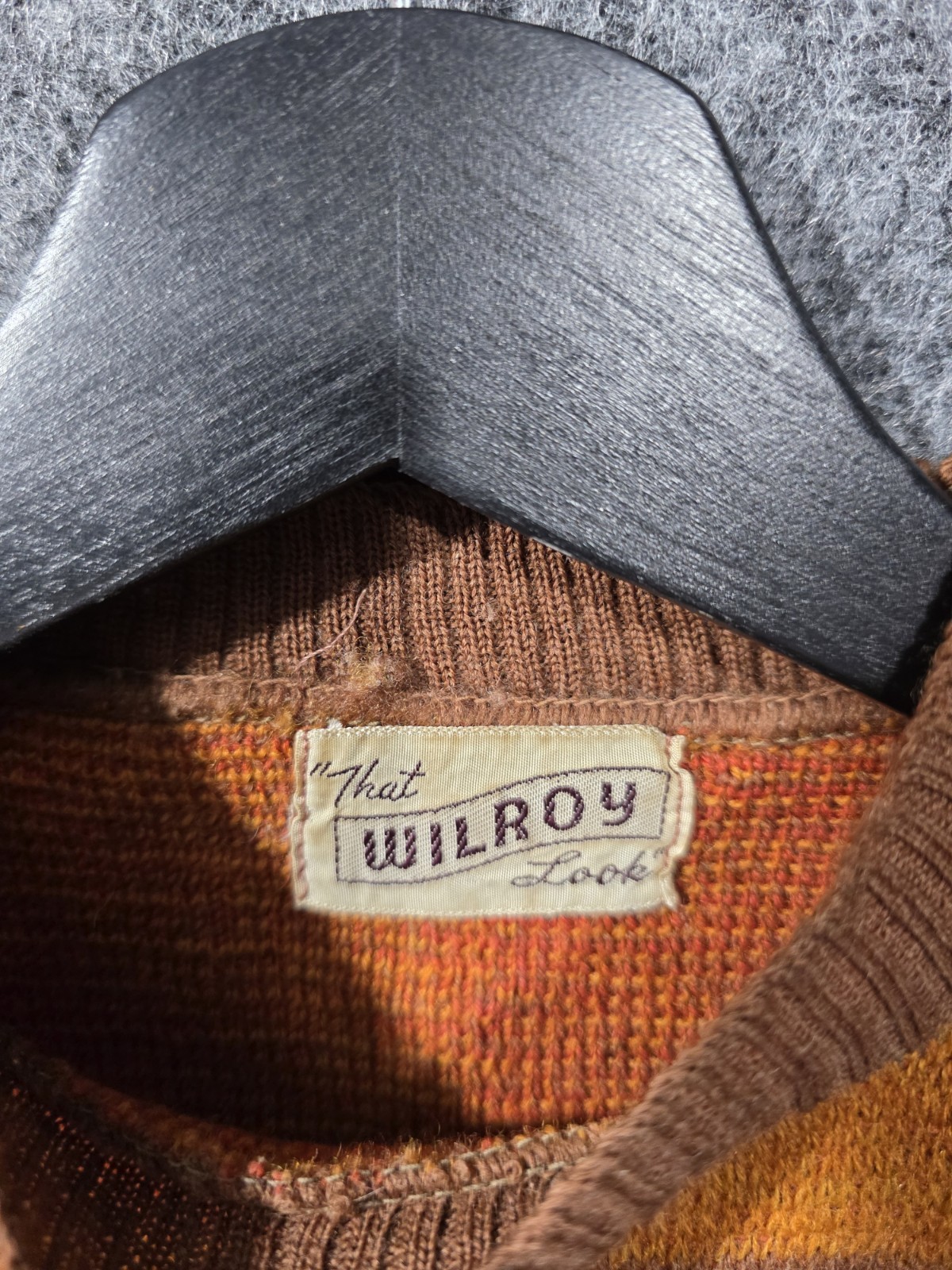 Vintage The Wilroy Traveller New York Knit Sweater Checkered Orange Brown 50s