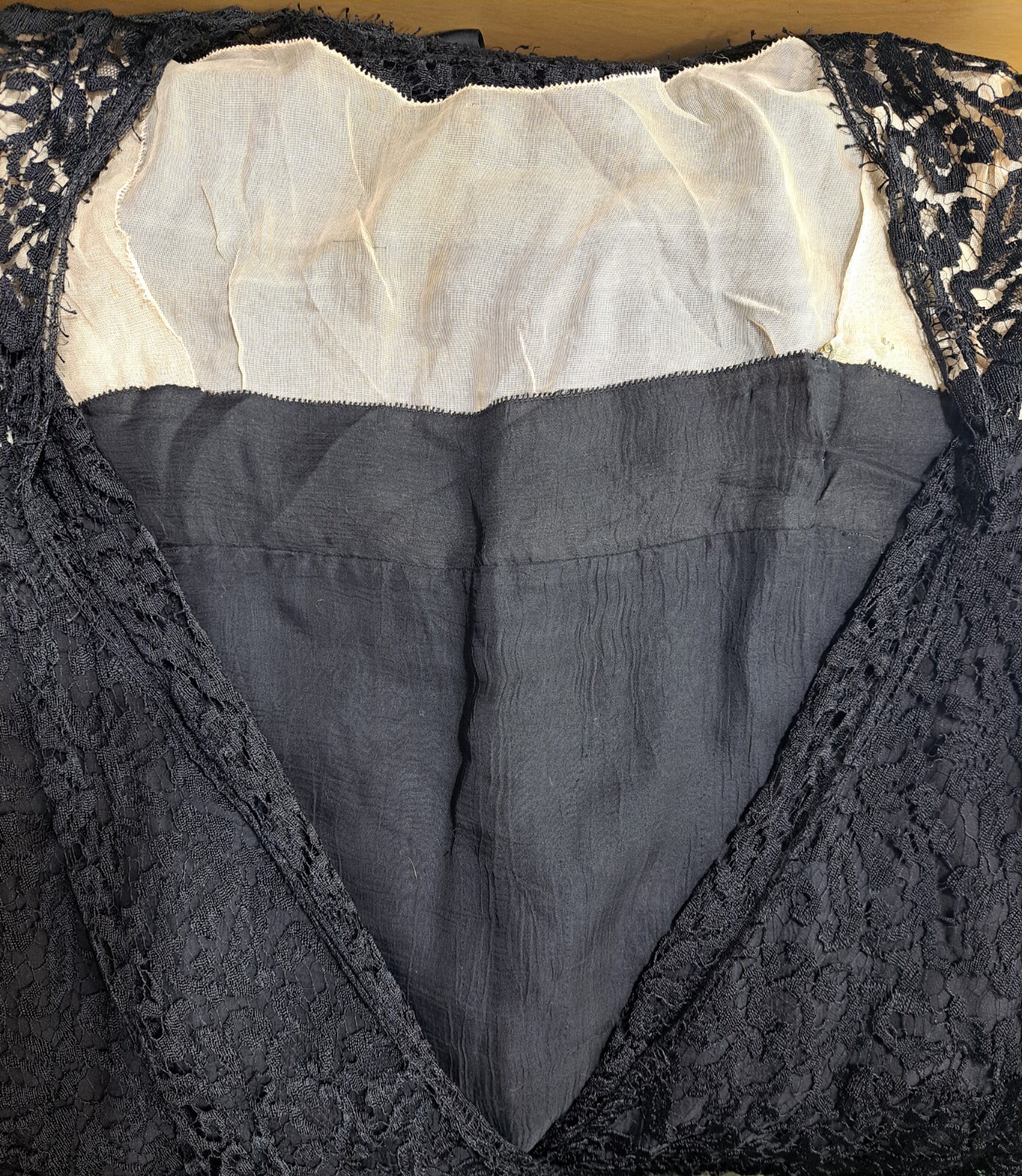 Antique 1920s Dress Black Lace over Silk Dropped Waist Long Sleeve