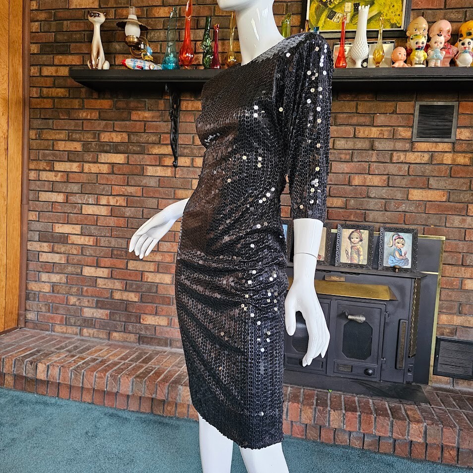 Vtg 80s Disco Oleg Cassini Sequin Backless Formal Evening Cocktail Party Dress S