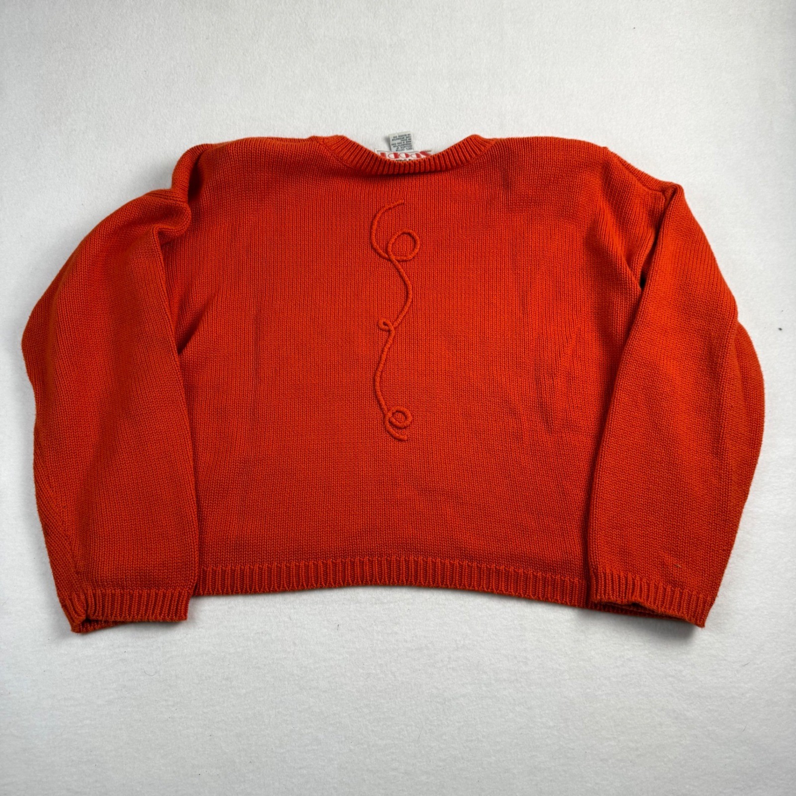 Richard Sport Vintage Orange Cotton Knit Sweater Raised Swirl Embroidery Medium