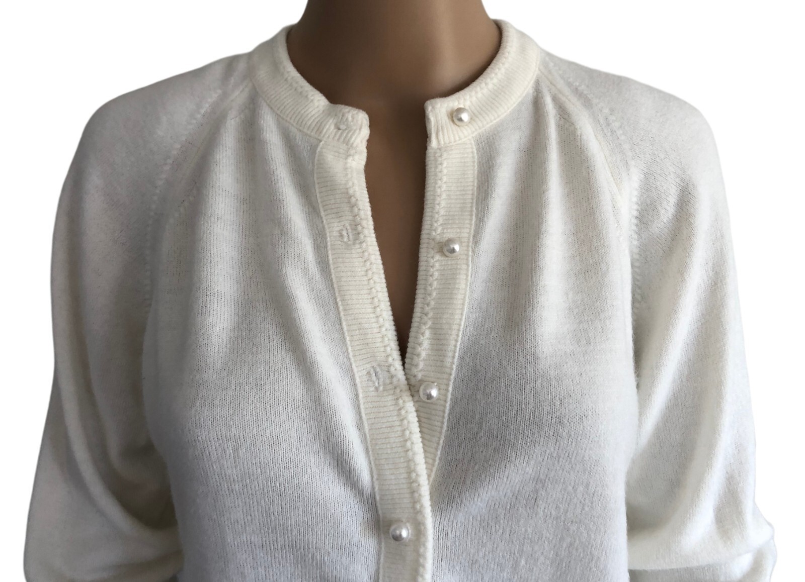 vtg Lord & Taylor Lightweight Cardigan Sweater PS Ivory Pearl Buttons USA