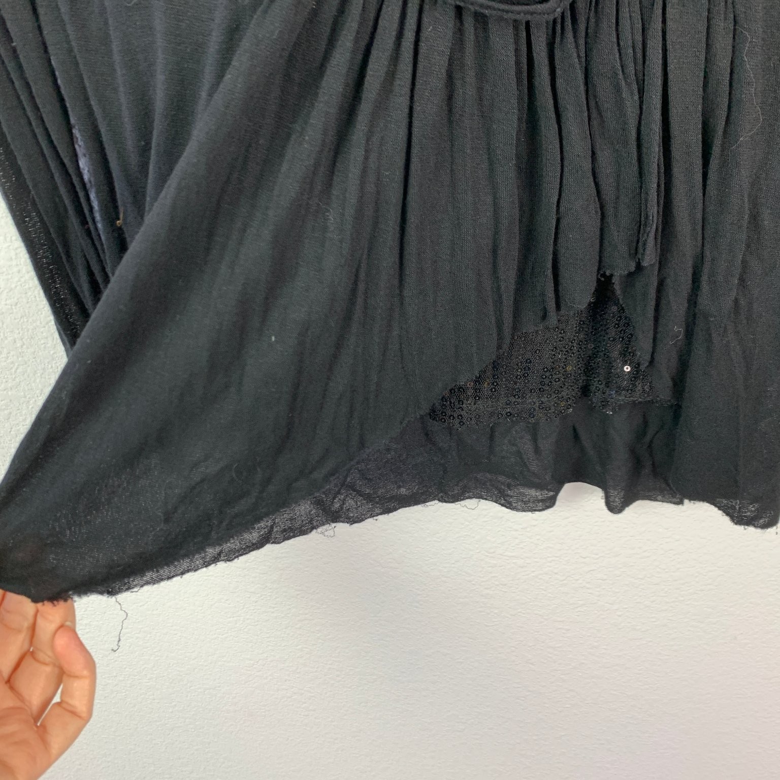Y2K BKE Boutique Draped Sequin Top Long Sleeve Black Womens Small Mob Wife