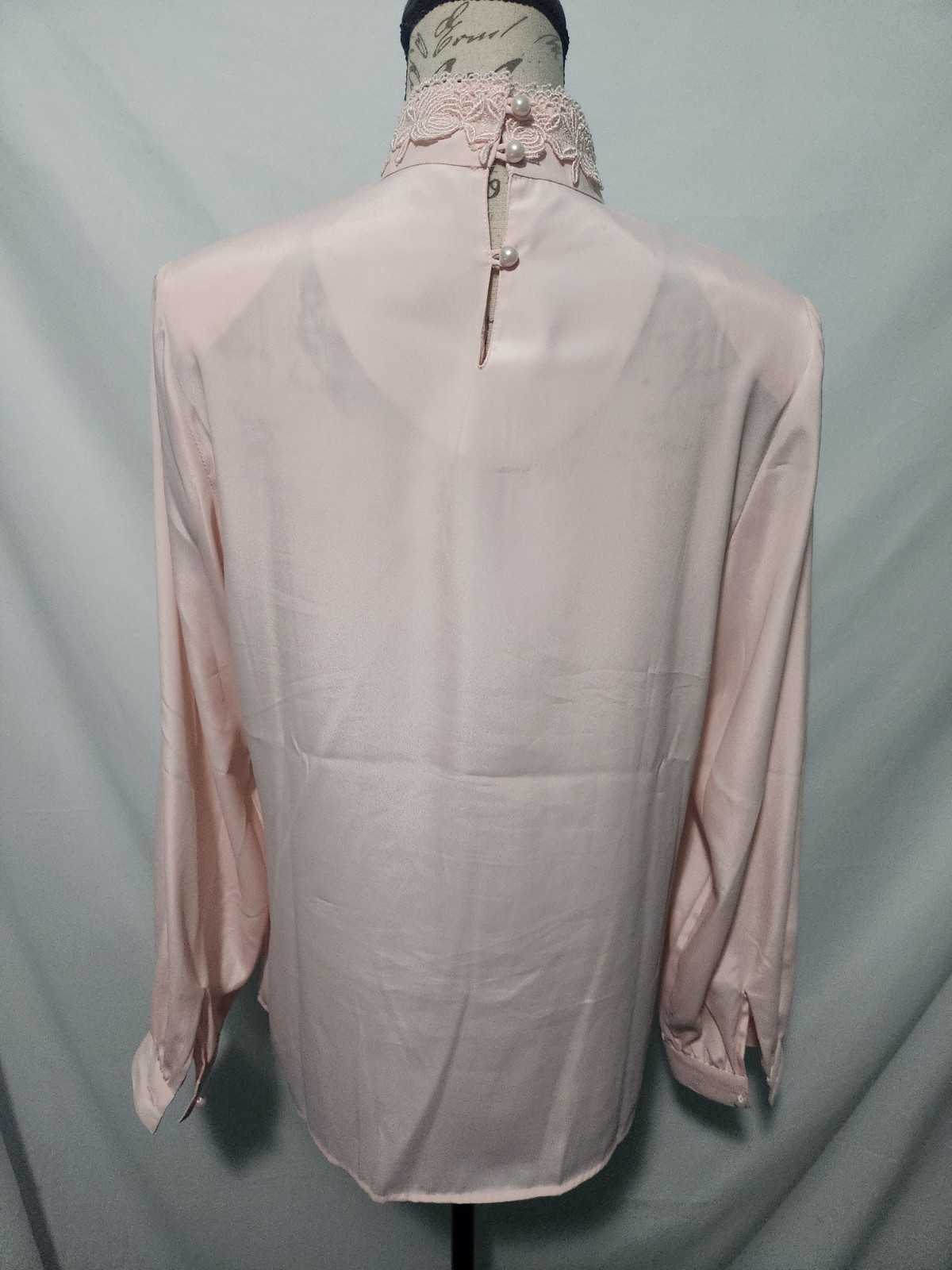 Vintage 80s Yves St. Clair Pink Lightweight Sheer Blouse. Size 8. Faux Pearl