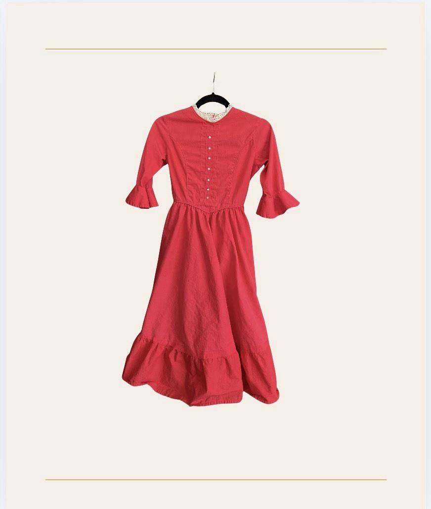 Small Vintage Cottage Core Prairie Hot Red Dress, No Brand