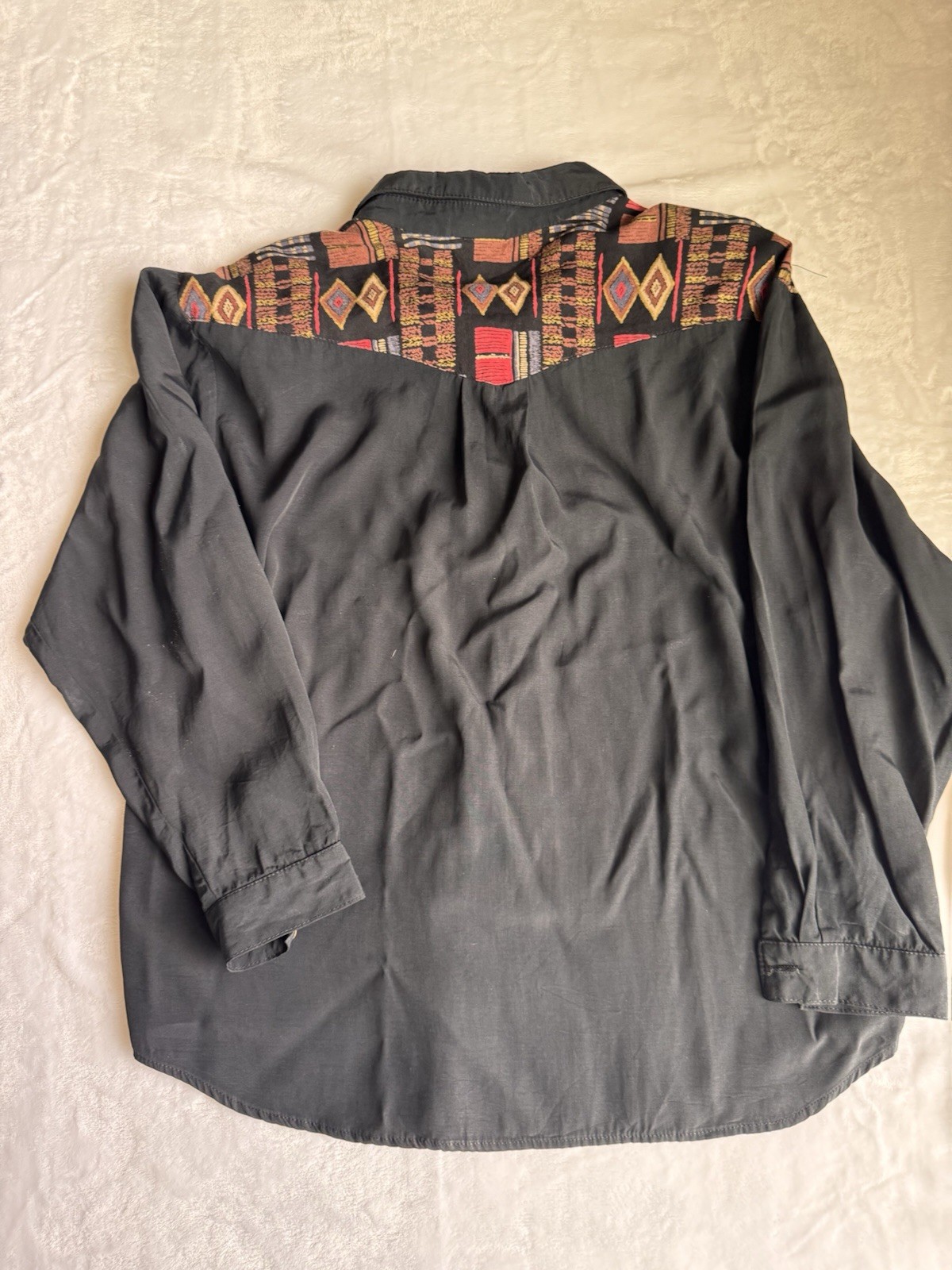 Vintage Desert West Sherry Holt Women’s Southwestern Rayon Shirt L Collar Tips