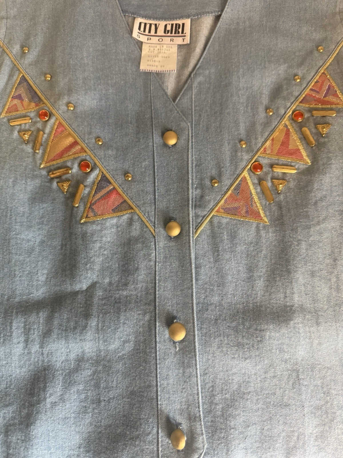 City Girl Sport Blue Denim Embellished Vest 100% Cotton Size 8 Style 5809