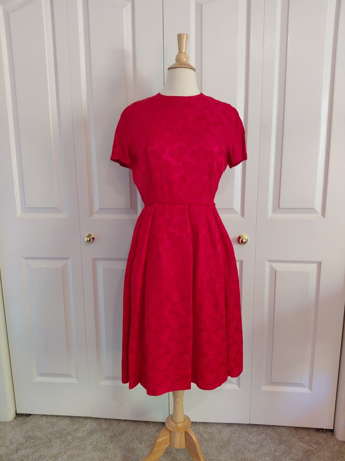 Vintage 1950s Red Silk Brocade Dress Size Small