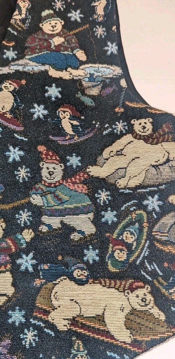 Vintage 80s 90s Paul Harris Design Tapestry Christmas Winter Vest Polar Bears M