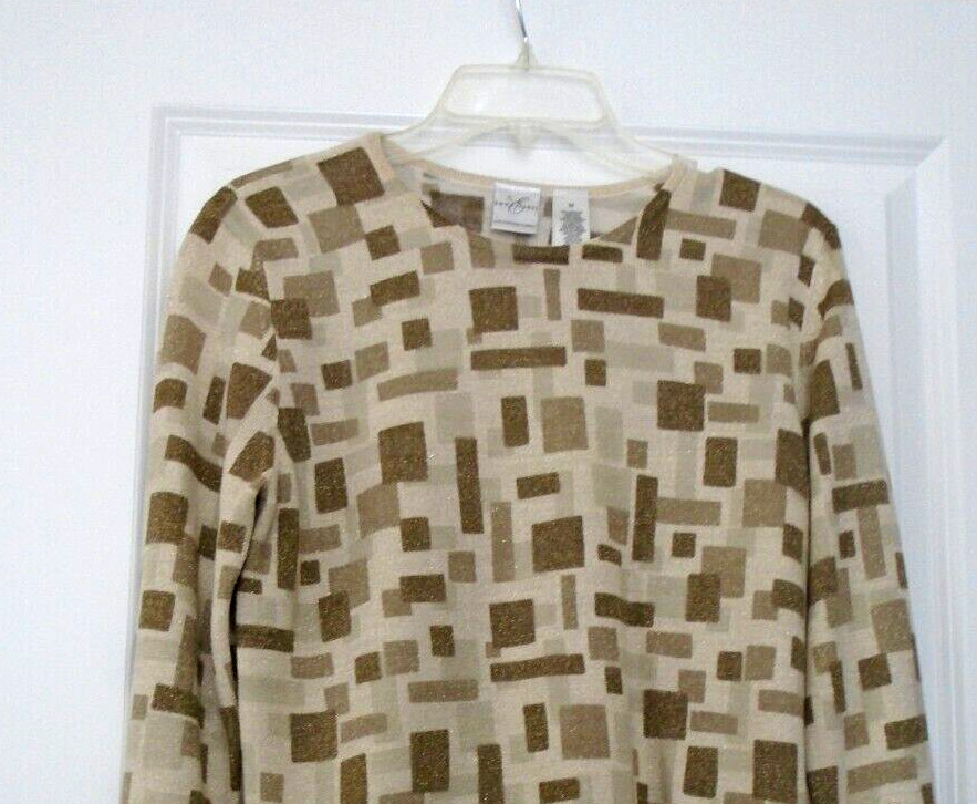 Emma James Brown Grey Silver Metallic Geometrical Shapes Crewneck Sweater Size M