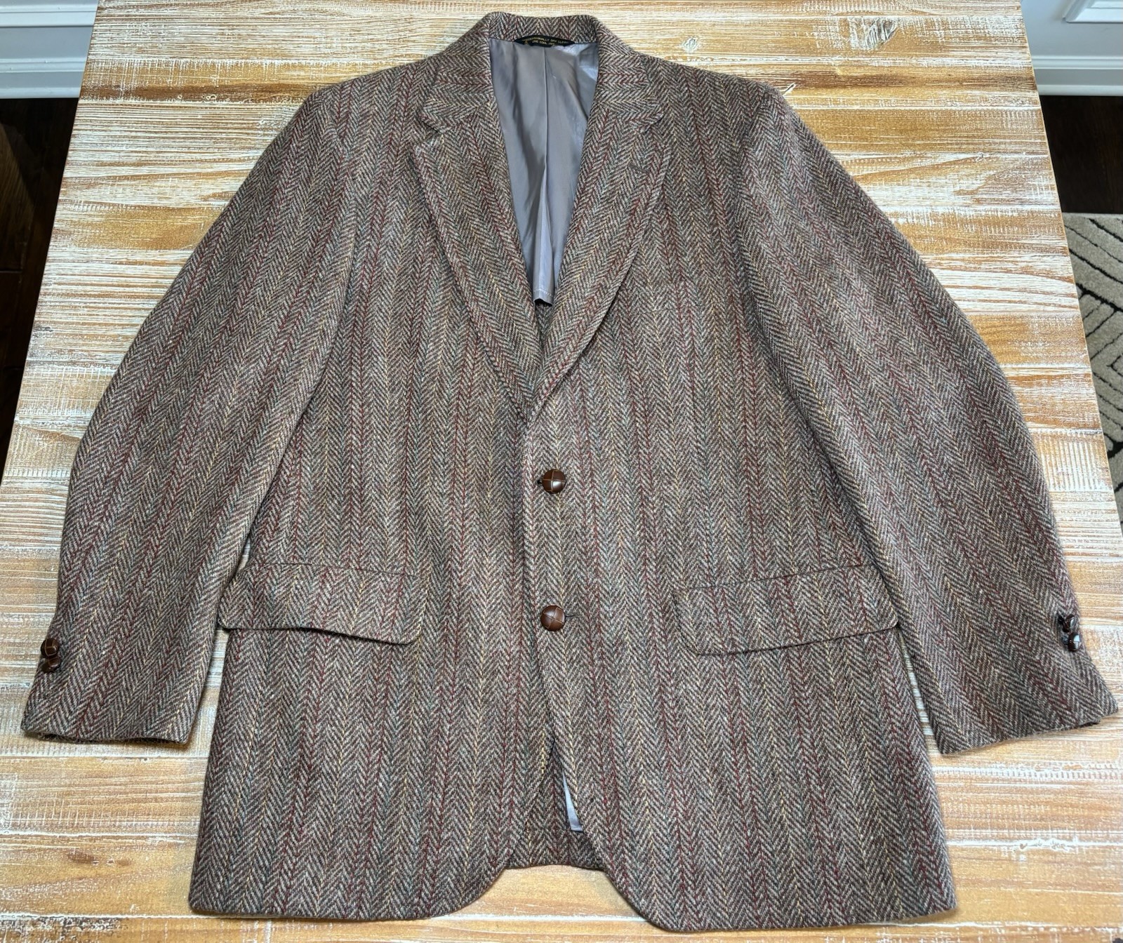 Harris Tweed Blazer Land’s End Charter Collection Herringbone Wool Jacket 42 L