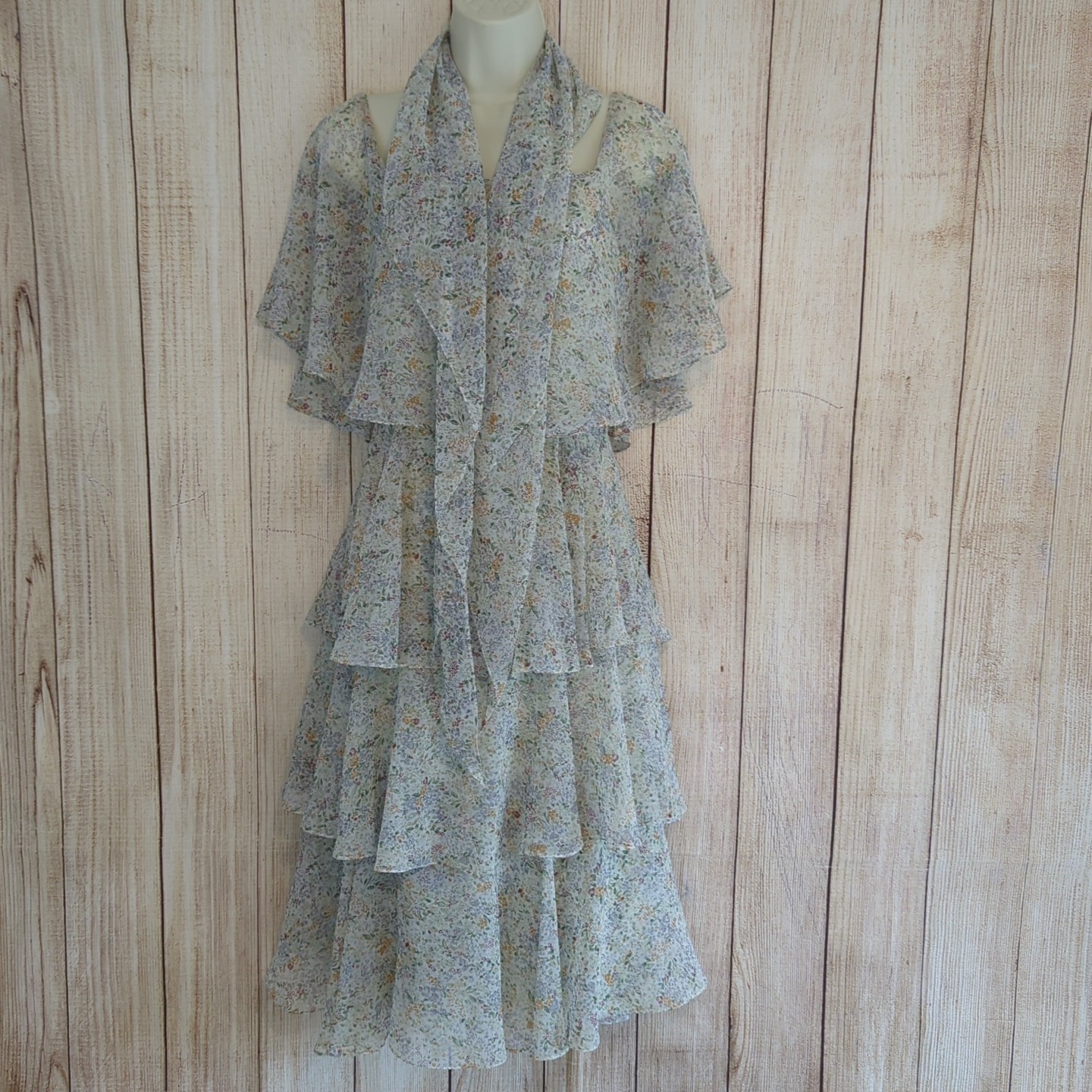 60s / 70s Vintage Marita Anthony Muto Dainty Floral Tiered Tulle Dress Small