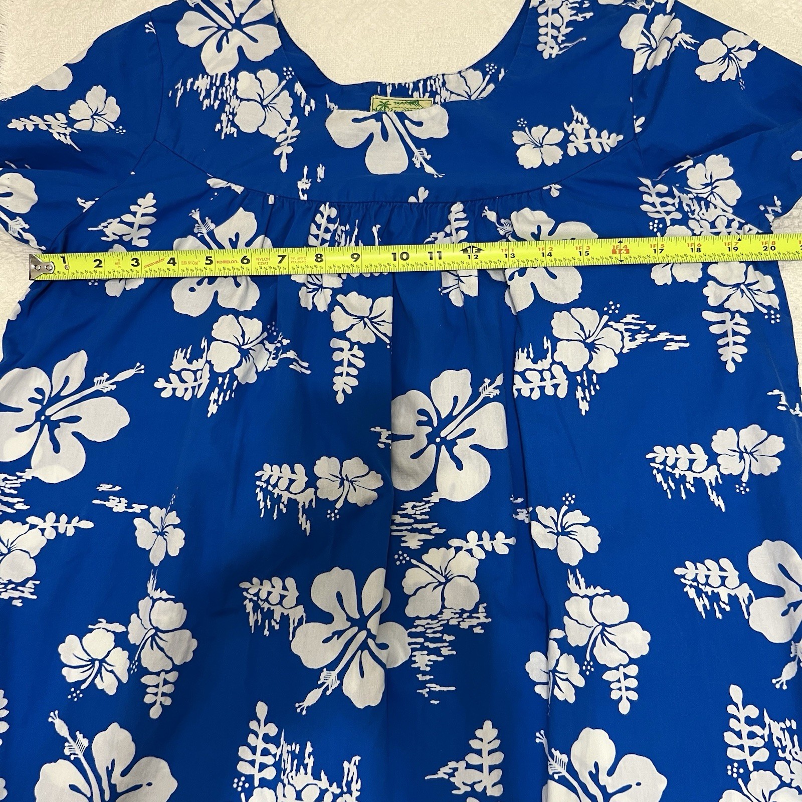 Vtg Ui-Maikai Traditional Hawaiian Muumuu Dress Blue White Hibiscus Size M/L
