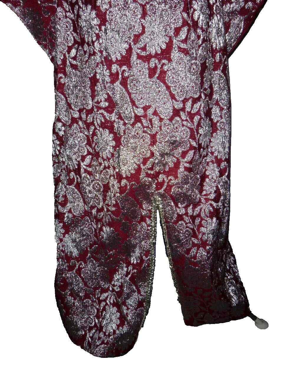 Vintage 60’s Silver Metallic/Burgundy Jacquard Diva Maxi Dress L