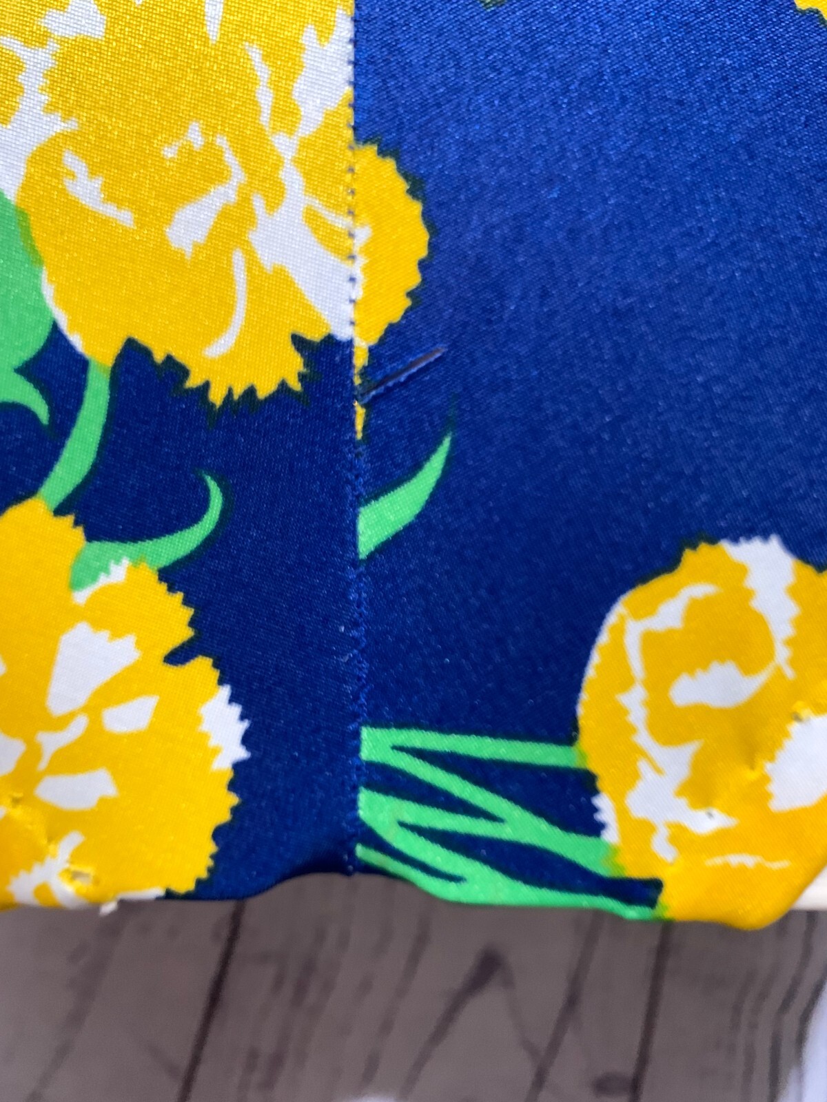 Vintage 70s Maxine of Hollywood Sz 12/34 Blue Yellow Floral Pinup Swimsuit Flaws