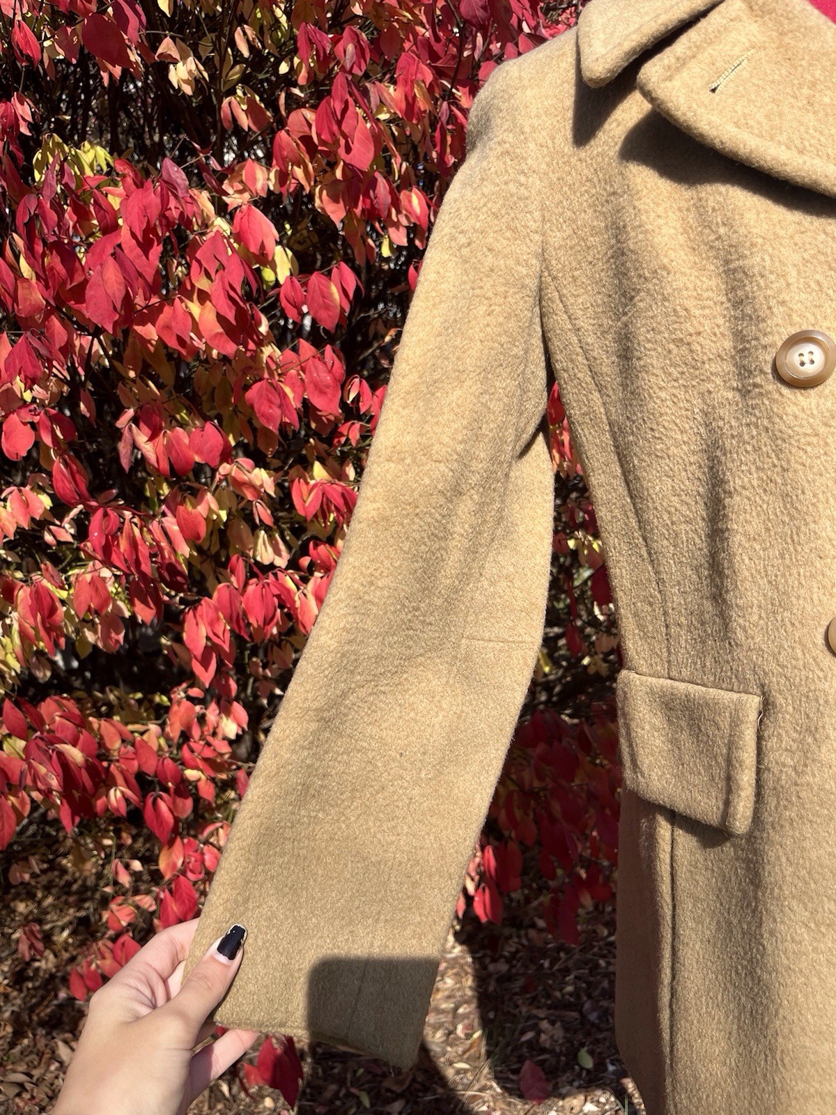 Vintage 1950s 1960s Brown Button Down Wool Peacoat Womens S/M Double Breasted