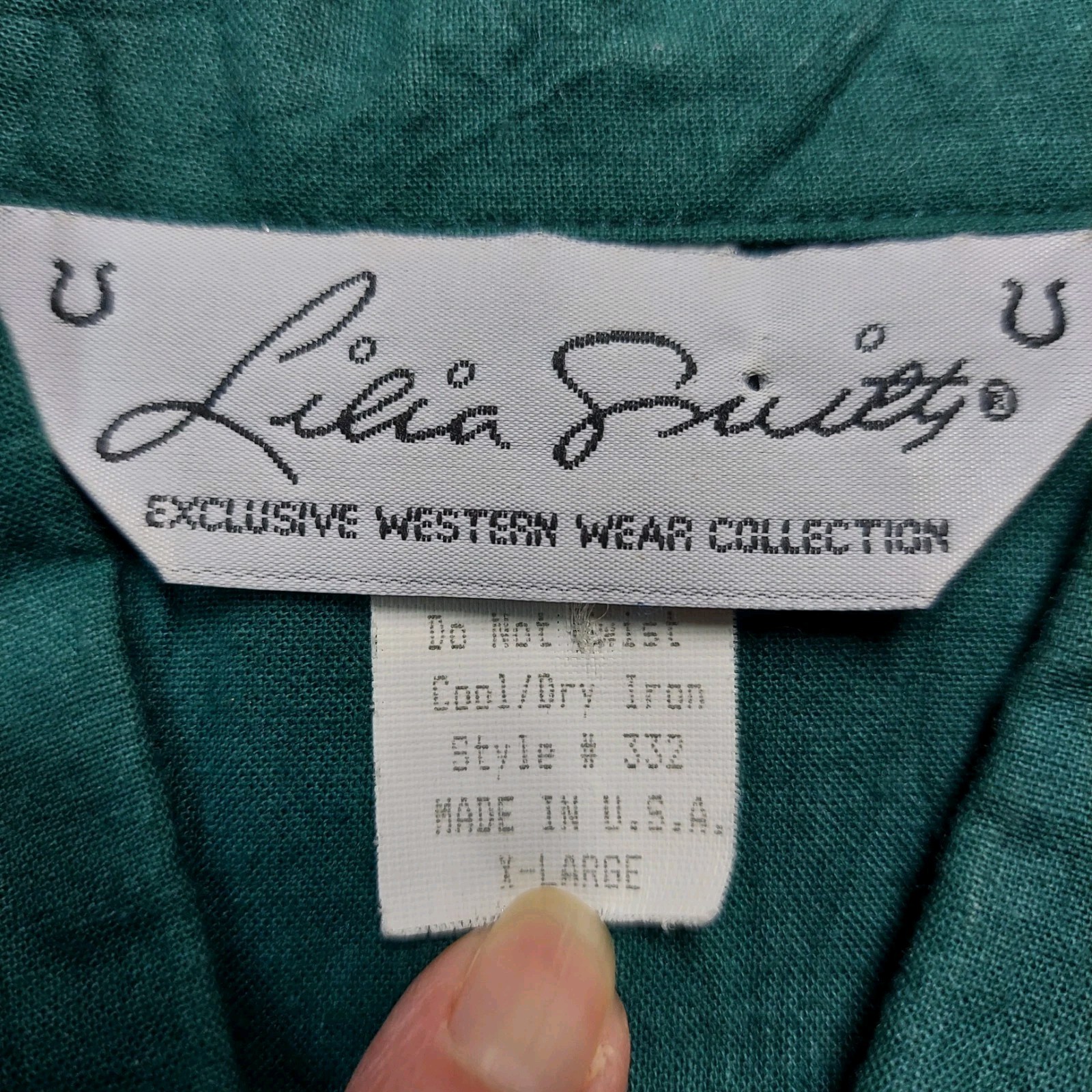 VTG 80’s Lilia Guilty Western Cowgirl Blouse XL Green Metallic Lace Fringe USA