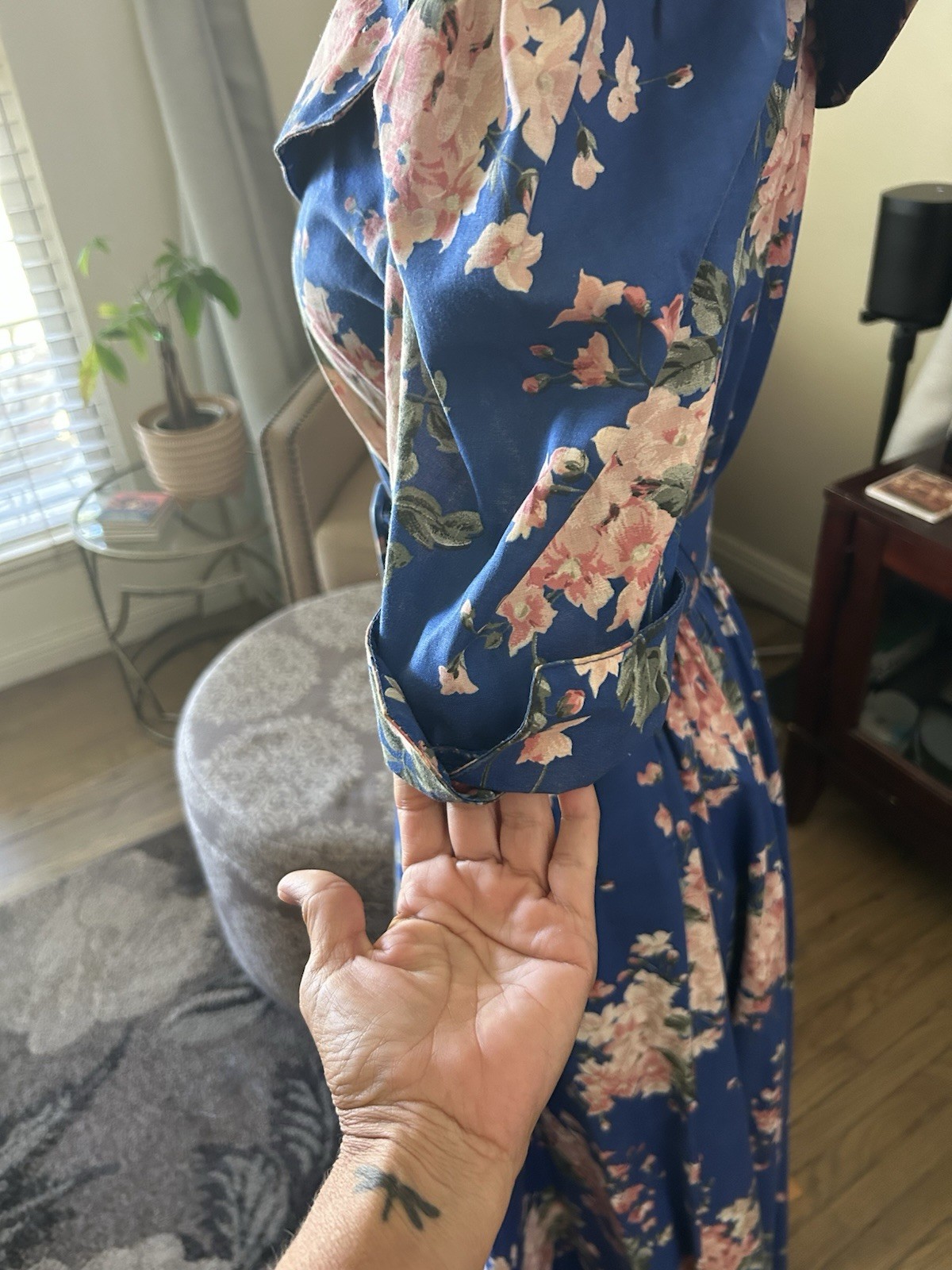 Vtg 80’s Carol Anderson CA blue floral hydrangea tea dress w/ belt size 5/6