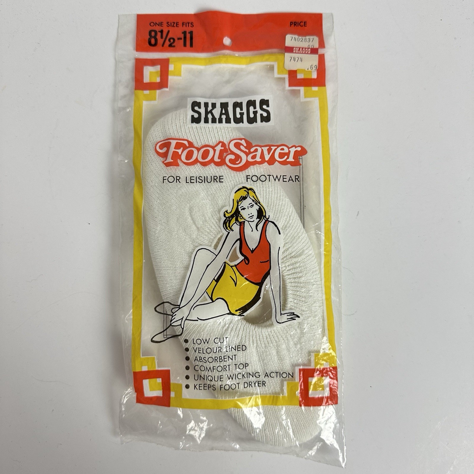 Vintage 1970s SKAGGS Foot Saver White Socks Womens Sz 8 1/2-11