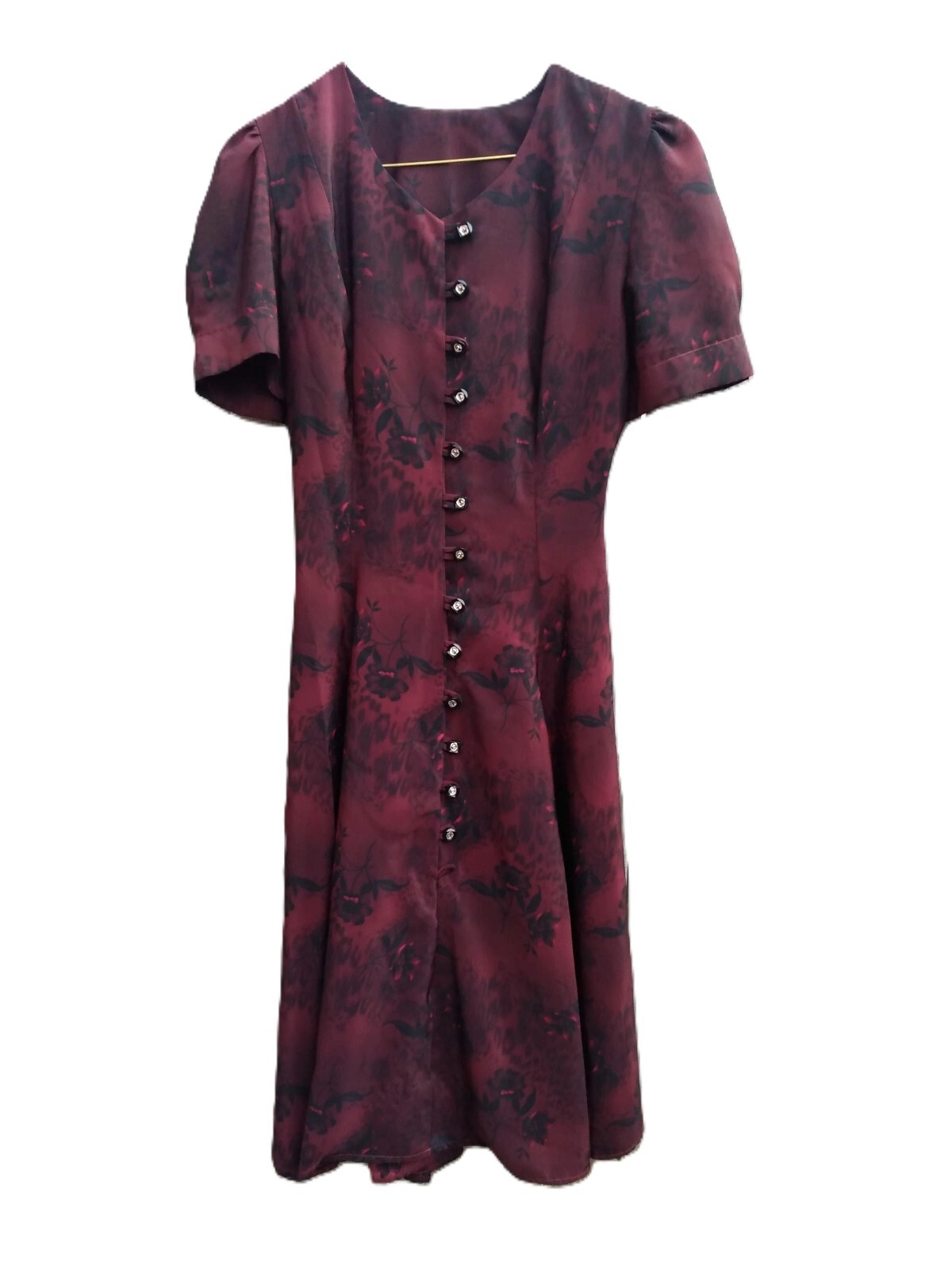 Vintage 90s Dress Handmade Amish Mennonite 35″B 26″W Burgundy Black Modest