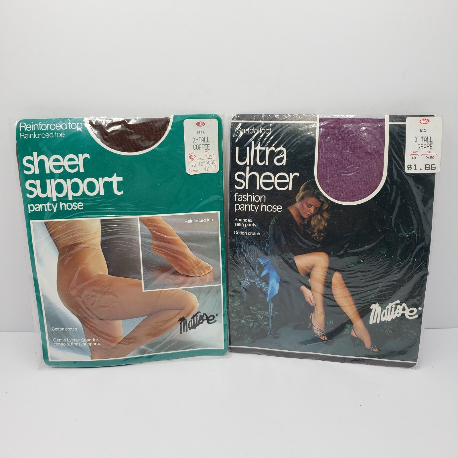 Vintage Matisse Sheer Support Ultra Sheer Pantyhose Lot 2 X Tall Grape Coffee