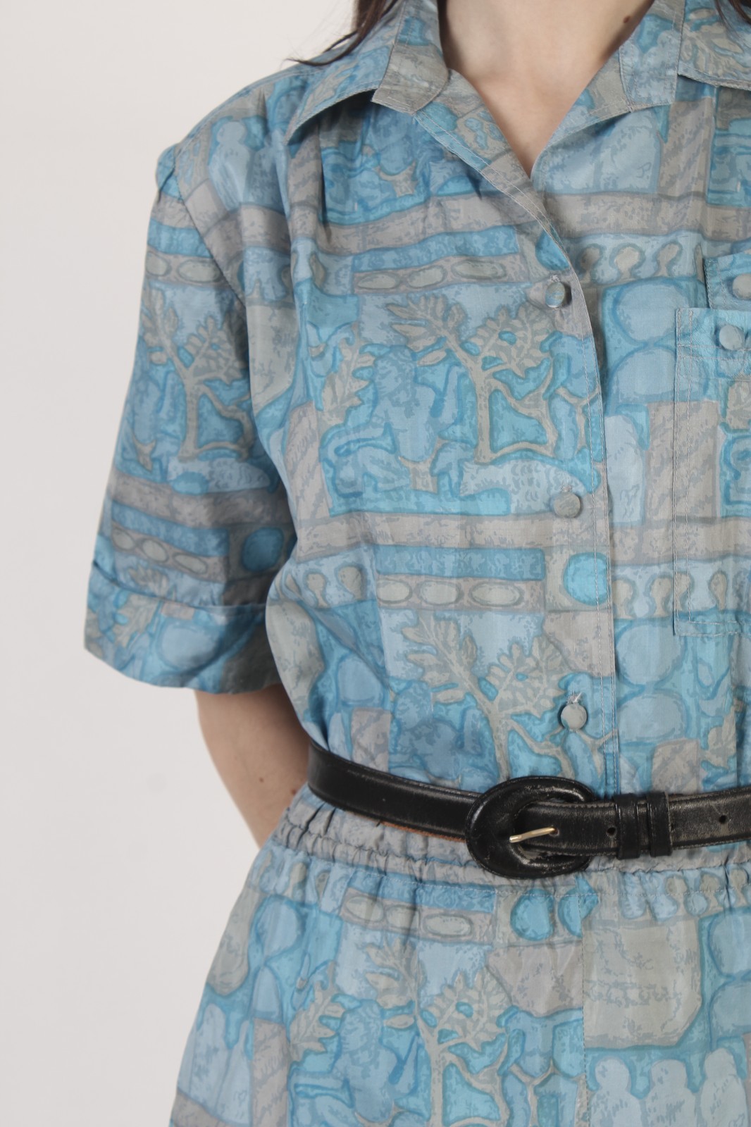 Vtg 60s Thai Silk MCM Dress Mid Century Mod Rockabilly Asian Ancient Print