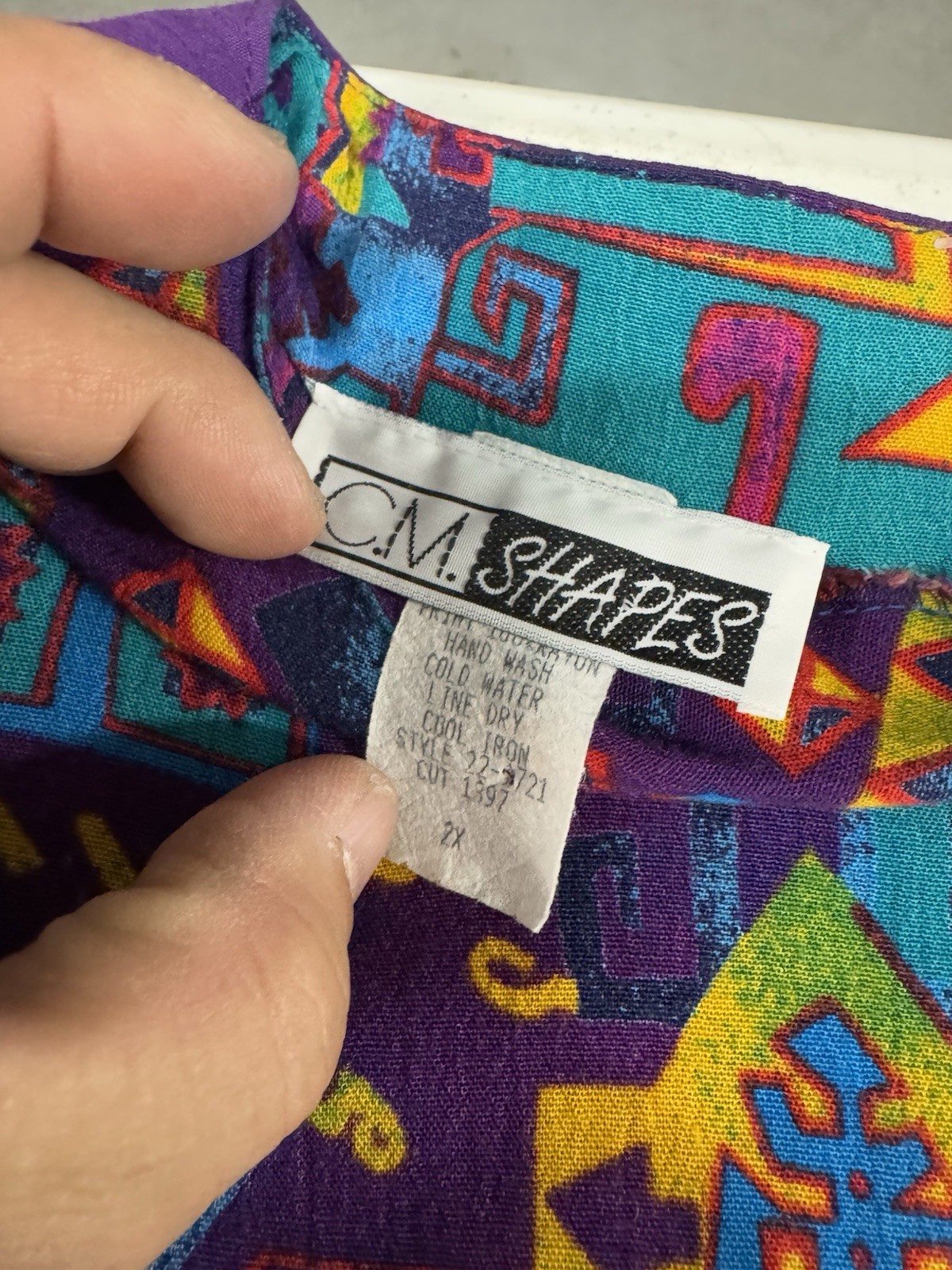 Vintage C.M. Shapes Purple 2X Southwestern Tribal Aztec Motif Short Sleeve Shirt