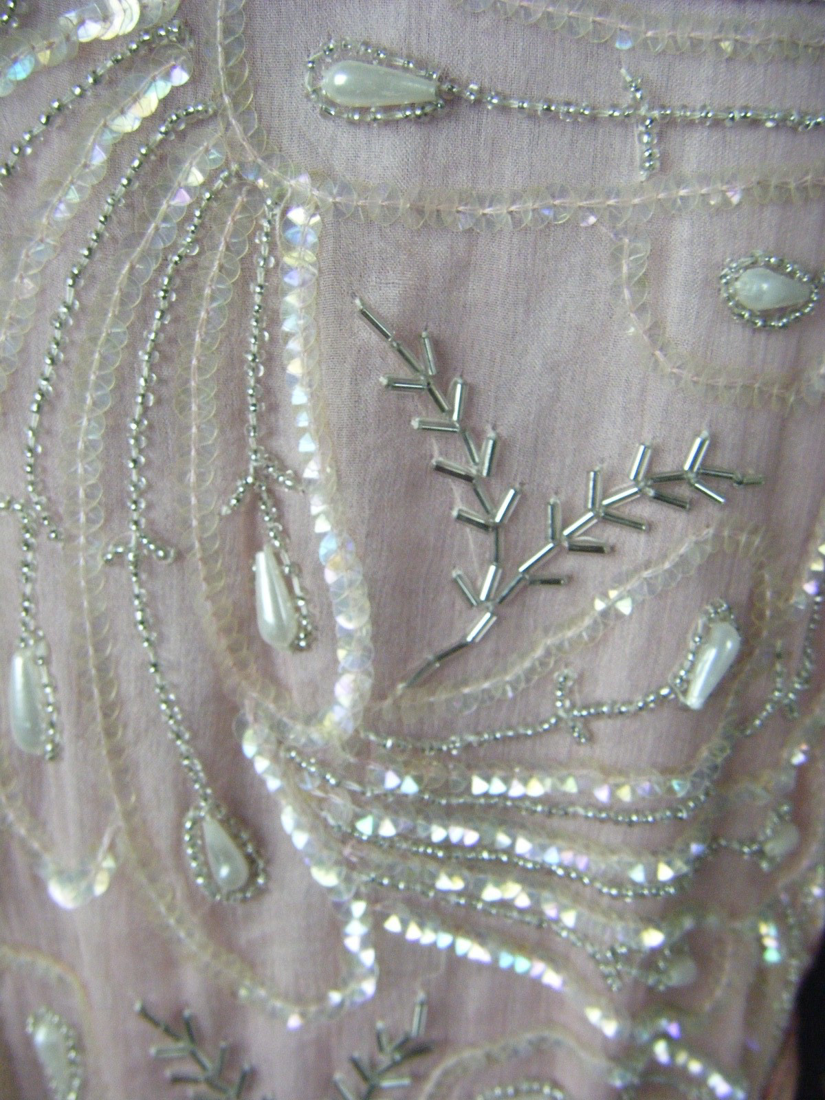 STAR LIGHT CITY Vtg 80s Pink Heavy Peacock Pearl Beaded Silk Dress-Bust 40/M