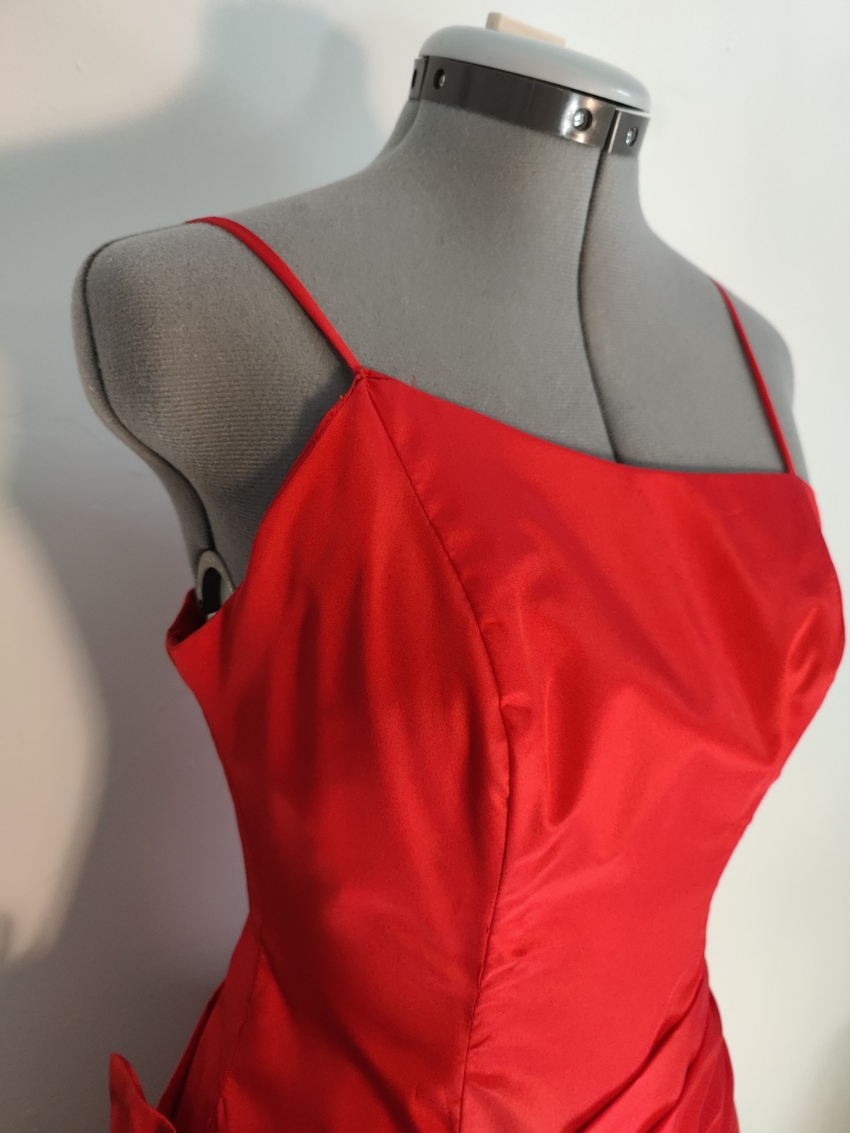 Vtg 80s Prom Dress Red Satin Sleeveless Bow Formal Party Sz M ILGWU