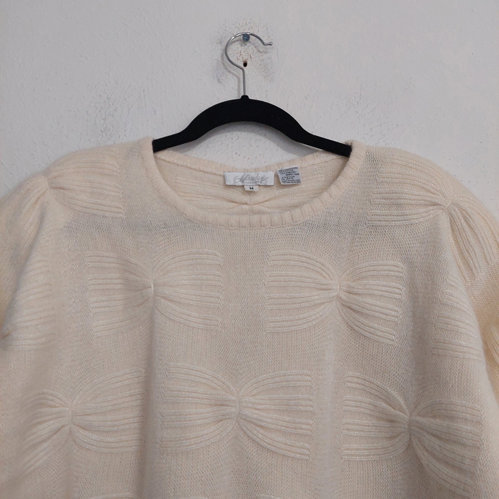 Schrader Vintage 80s Cream Knit Sweater Wool Angora Blend Butterfly Effect Sz M