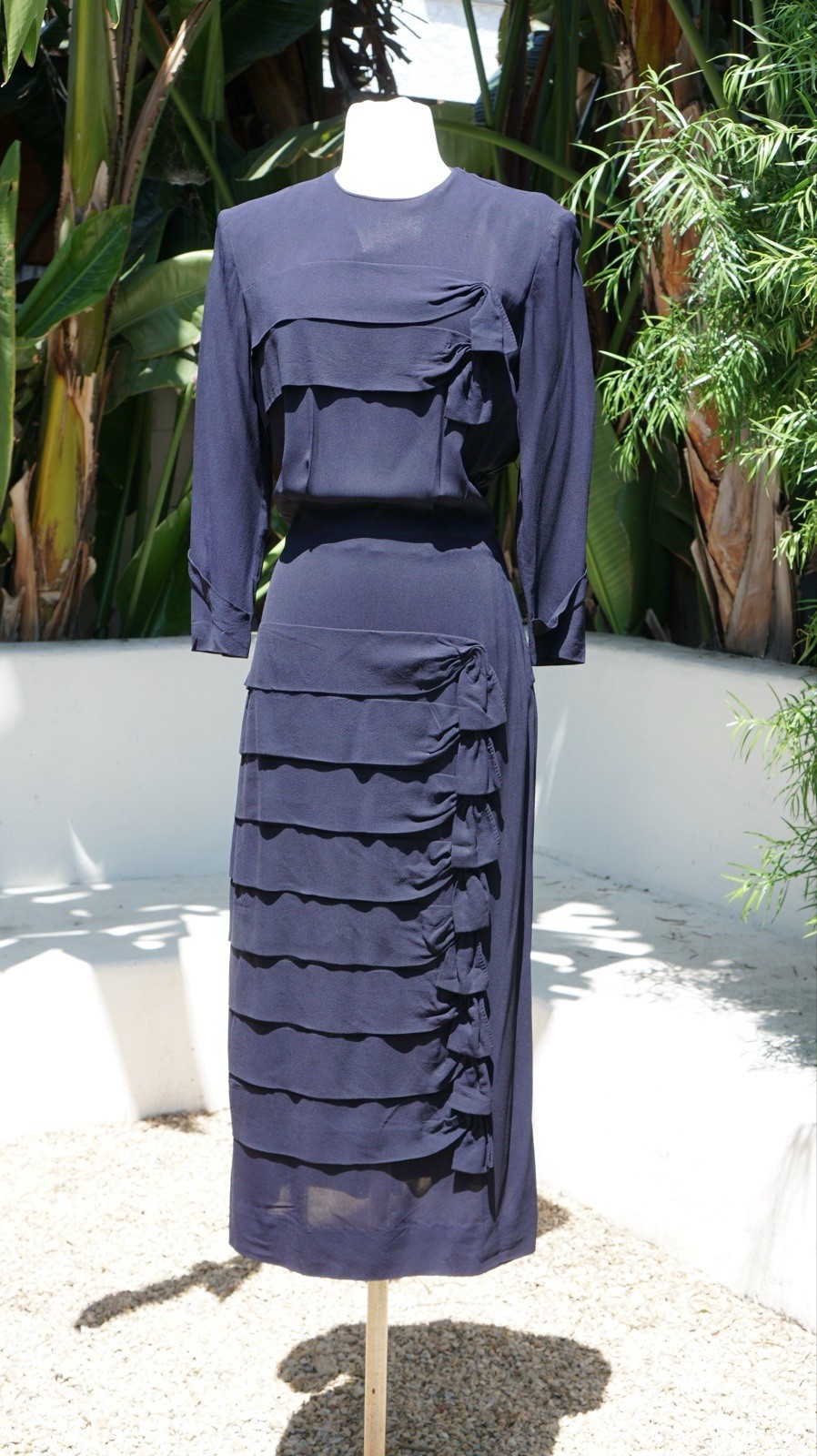 Vtg 1940s Navy Blue Rayon Crepe Dress Le Roy M