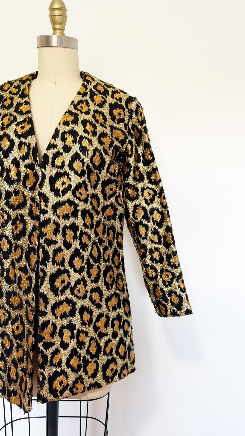 1970s Leopard Print Jacket / Metallic Jacket / Gold Leopard Print / Size Large