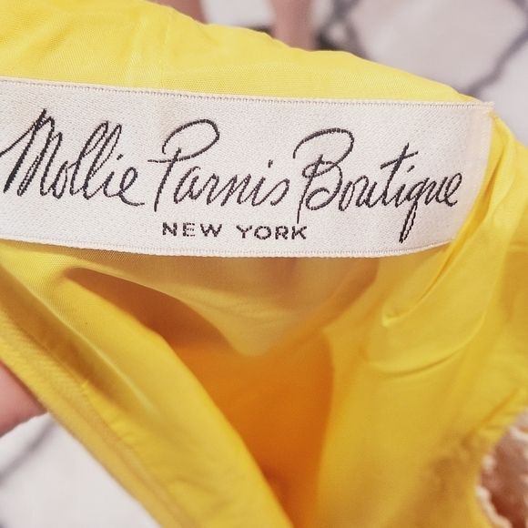 MOLLIE PARNIS BOUTIQUE Vtg 70s Yellow Linen Shift Daisy Dress