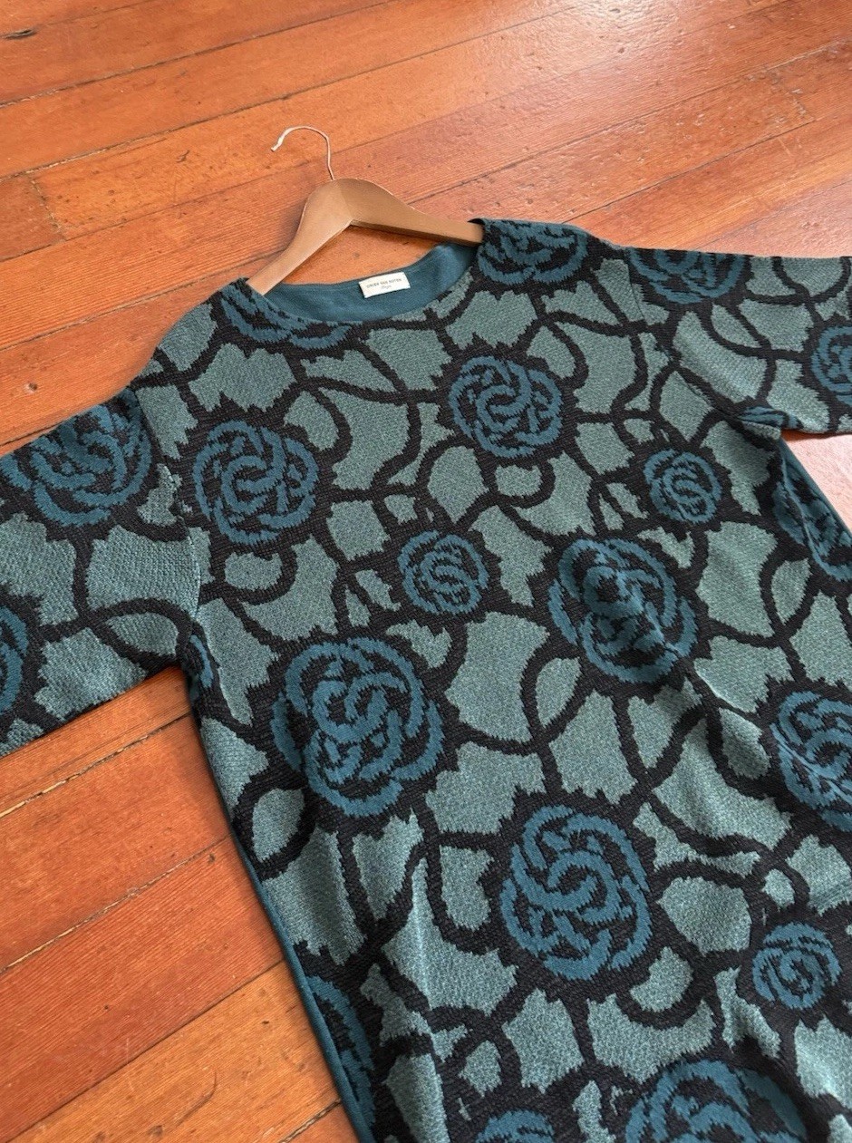 Vintage Dries Van Noten Rose Jacquard Knit Oversized Sweater/Tunic Avant Garde
