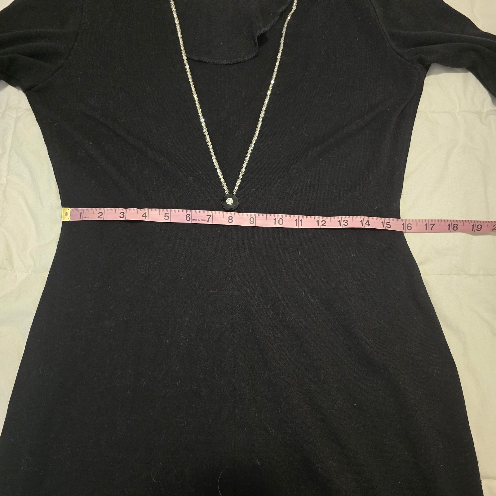 VTG Deep V-Neck Dress Embellished Long Sleeve Black Rhinestones Approx Sz L