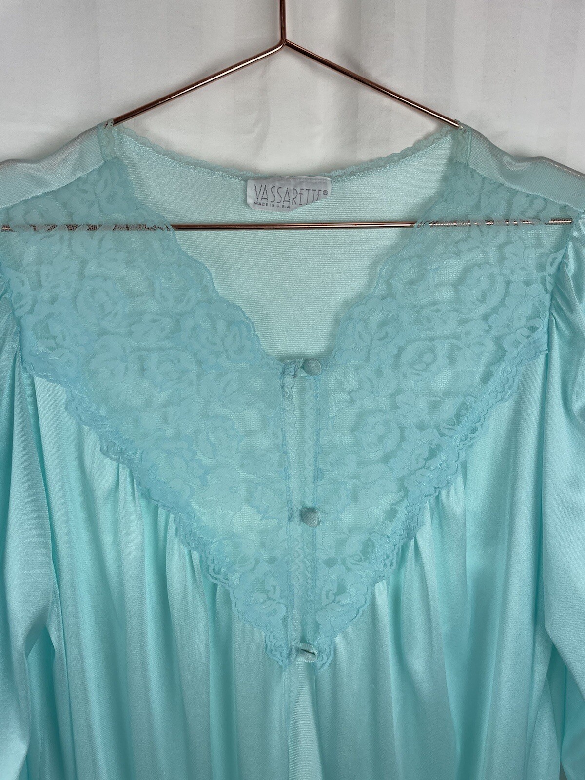 Vintage Vassarette Nylon Robe Ice Blue Lace Detailing Size Medium M Pin Up Retro