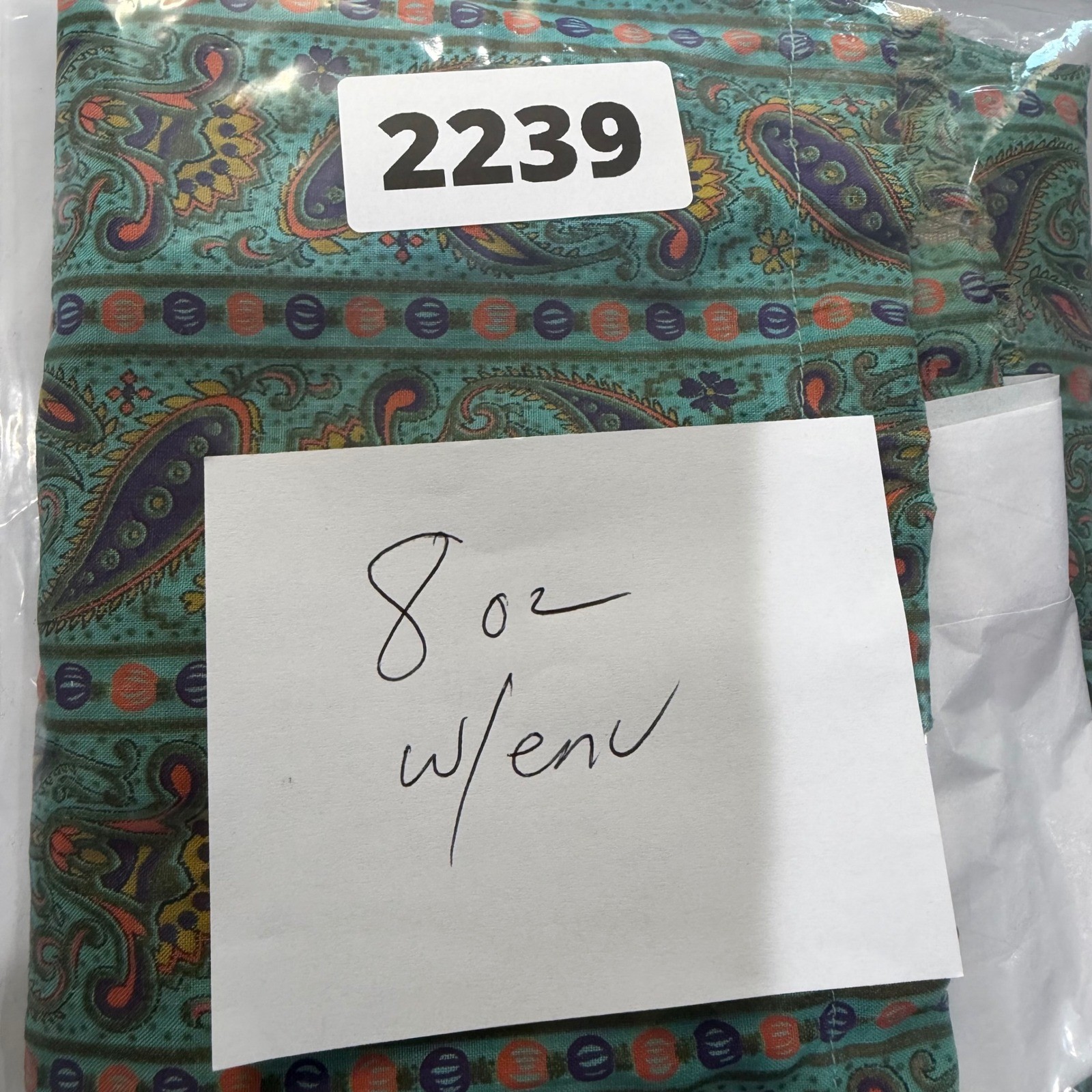 50s 60s Crop Top Teal Paisley 3/4 Sleeve Tie Hem Sz 32 DISTRESSED AS IS