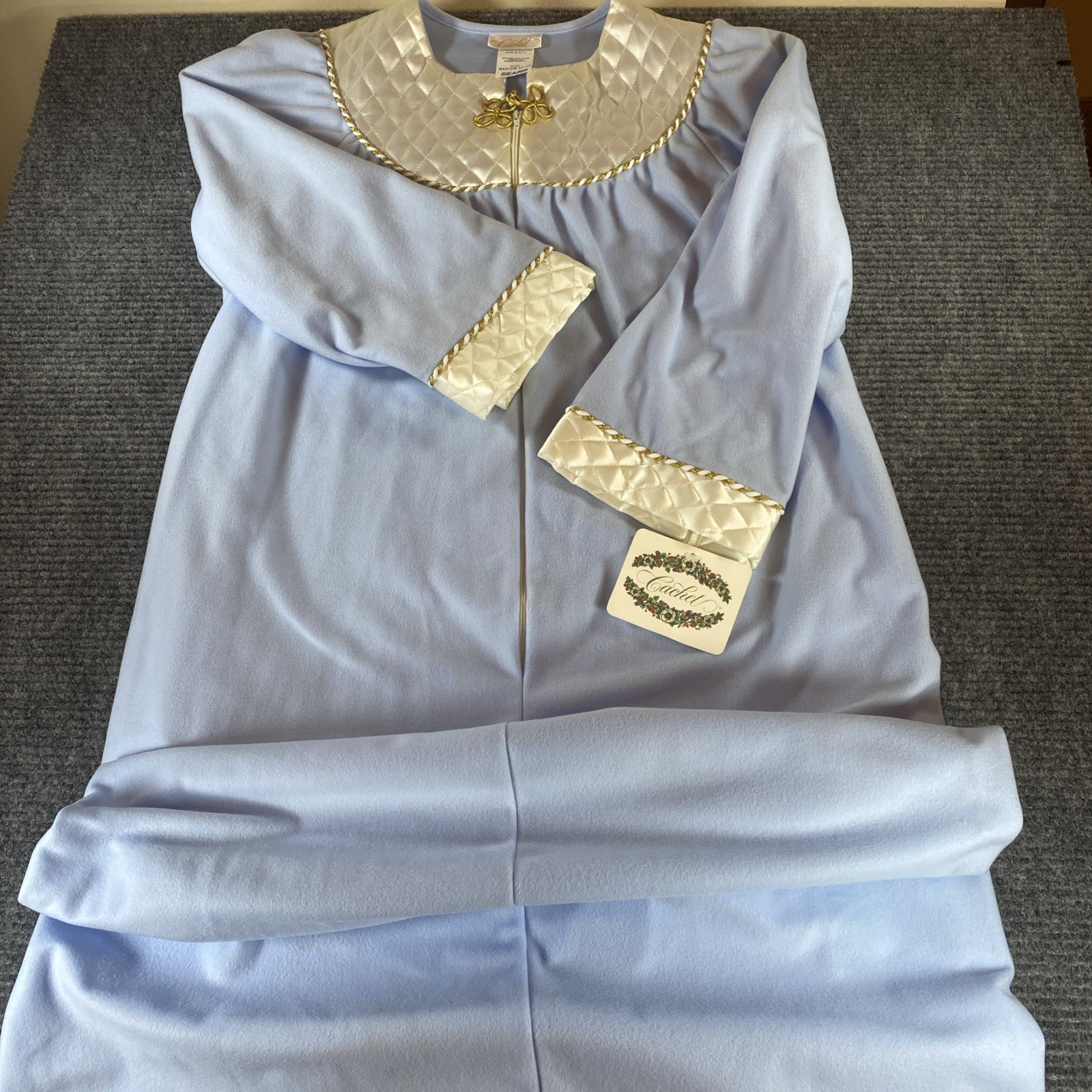 VTG 80s 90s Sears Cachet Fleece Robe NWT New Old Stock Quilted Satin Medium Blue