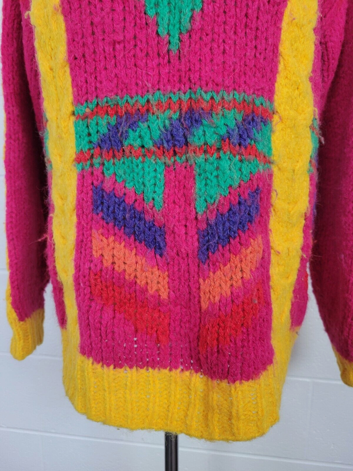 Protokol by Collage Vtg Mohair Blend Chunky Knit Geometric Sweater Pink Small