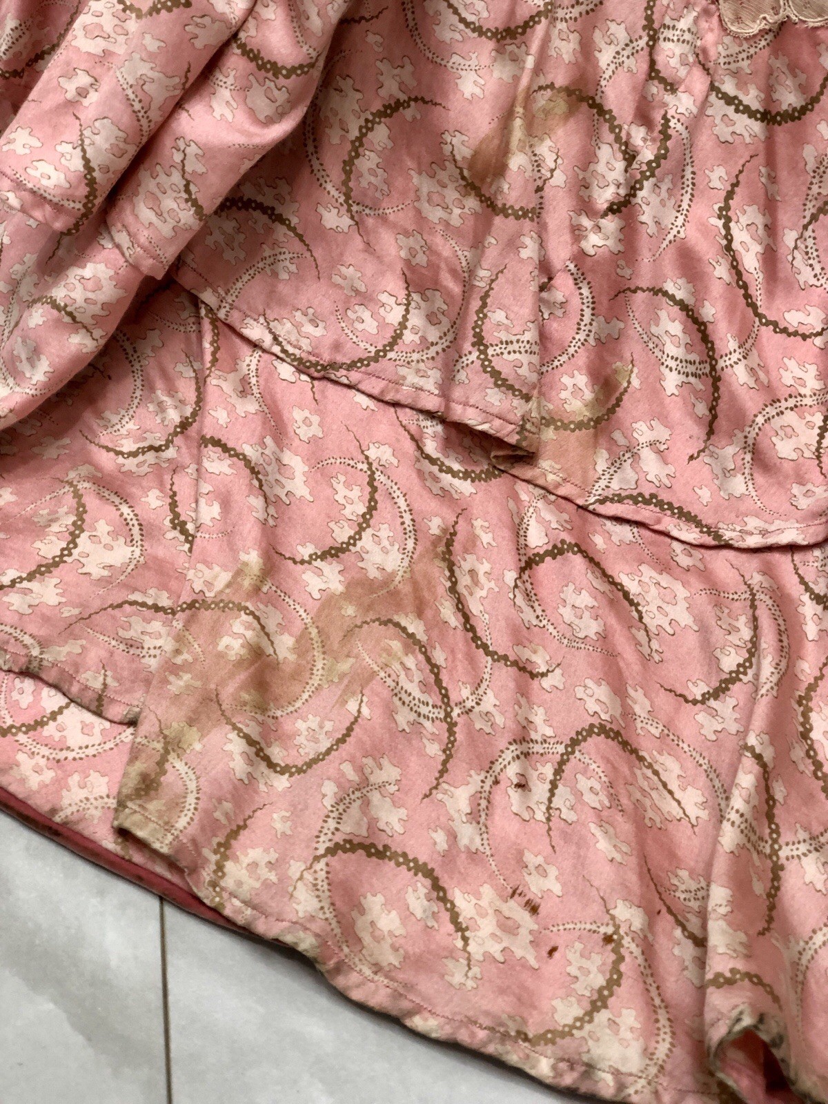Antique VICTORIAN 1900s GIBSON GIRL Pink Paisley TRAINED GUIPURE LACE 2Pc GOWN
